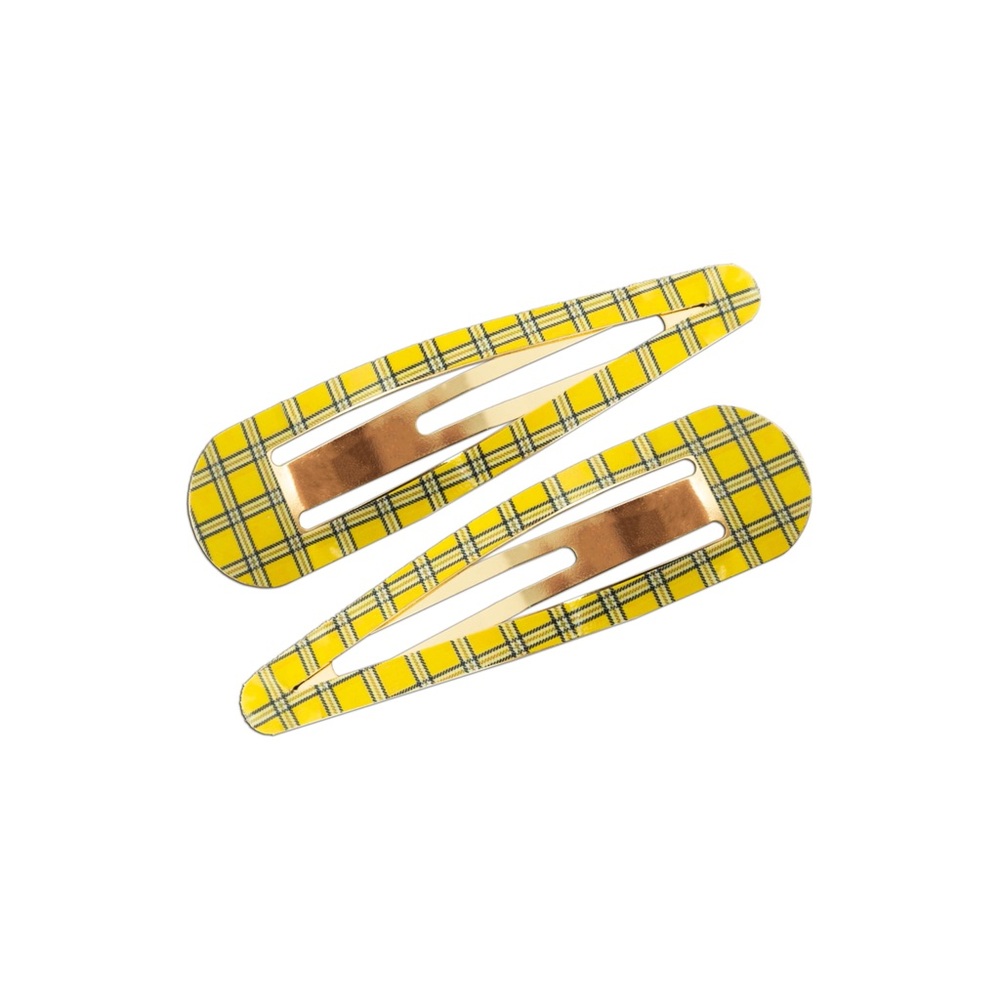 XL Clueless Cher Yellow Tartan Metal Snap Clips